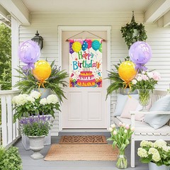 Happy Birthday House Flags 28×40 Double Sided Burlap Balloon Cake Toppers