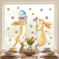 Easter Decorations Window Clings: Cute Little Bunny in the Potted Floral, Rustic