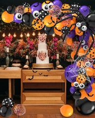 126 Pcs Halloween Balloon Garland Arch Kit, Eye Balloons with Spider Web, Bat…