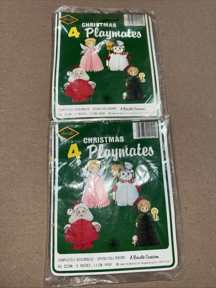 Two Sets Of 4 Paper Honeycomb Christmas Decorations. A total of 8 for the price