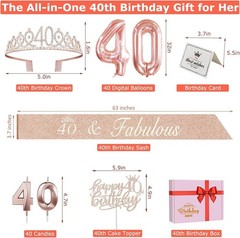 40th Birthday Decorations Women, Include 40th Birthday Sash and Crown, Cake T…