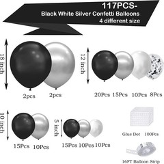 Black and Silver Balloons Garland Kit,119pcs Black White Metallic Silver and Sil