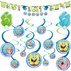 Spongebob Birthday Party Decorations Banner 12Pcs Swirls Patrick Squidward Crabs