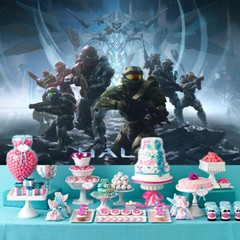 Halo Party Decorations Party Supplies Backdrop Poster Banner Vinyl Cartoon 7×5