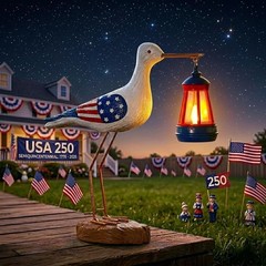 Patriotic Seagull Statue with Solar Lantern