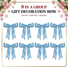 1 String Blue Bow Garland Banner, Pre-Strung Ribbon Bows Decorations for