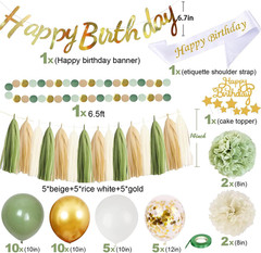 Upgraded Sage Green Birthday Party Decorations for Girls Women with Happy
