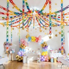 Rainbow Chain Strips and Mirror Star Garland with Double Sided Tape, Chains G…