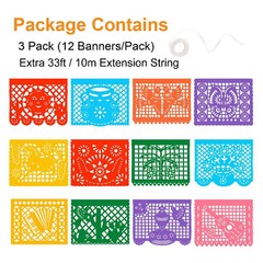 3-36Pcs 22FT Mexican Banner Large Plastic Papel Picado Banner Fiesta Party Decor