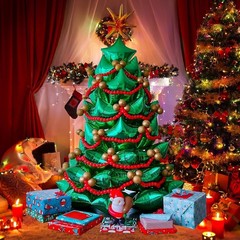 BONROPIN Christmas Balloon Garland Arch Kit Green Red Golden Star Foil Balloons