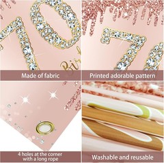 Large Rose Gold 70th Birthday Backdrop 73×43 Inch Polyester Party Decoration