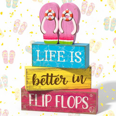 4 Pcs Summer Decorations for Home Flip Flops Table Decorations Wooden Sign Beach
