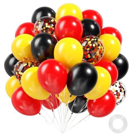 60pcs Red and Yellow Balloons 12inch, Red Yellow Black Red Black Yellow