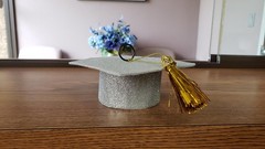 Sparkly Silver Glitter Graduation Cap Balloon Weight Holder | Grad Party Decor