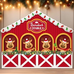 8 x 6.5ft Christmas Reindeer Backdrop Decoration Reindeer Stable Modern
