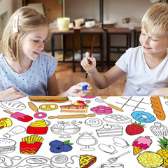 Giant Paper Coloring Tablecloth for Kids Huge Food Fun Design World Posters Acti