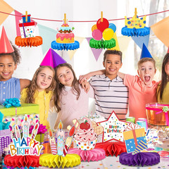 9 Pieces Happy Birthday Table Decorations, Colorful Birthday Honeycomb Centerpie