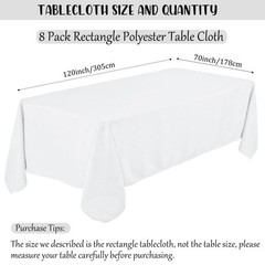 Fivenl 8 Pack White Tablecloth 70 x 120 Inch, Premium Rectangle Table Clothes…
