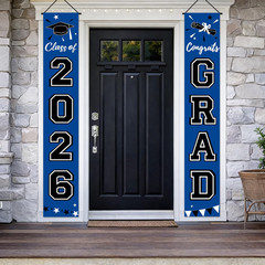 2Pcs 2026 Graduation Porch Banner Class of 2026 Congrats Grad Door Sign Decor