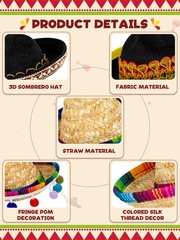 9 Pieces Mini Sombrero Headbands with Ball Fringe, Fabric Fiesta Costume Acce…