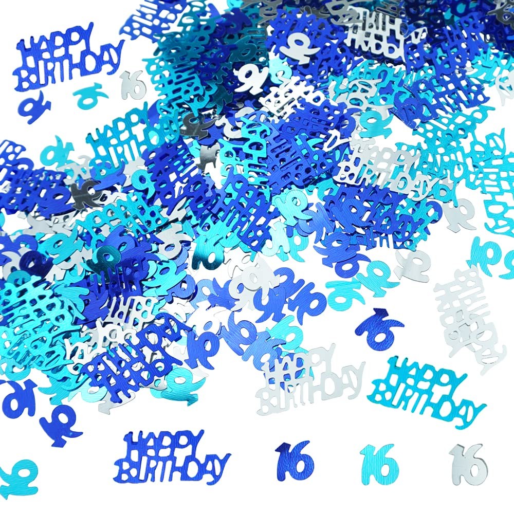 Blue 16th Birthday Confetti Glitter Metallic Number 16 Sequins for Table Decor