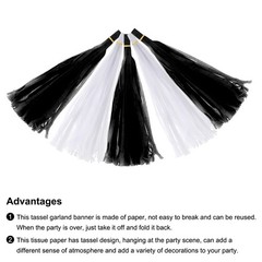 20Pcs Black,White Tassel Garland Banner with Rope
