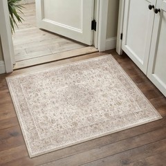 Beige Area Rug 2×3 Washable Vintage Entryway Carpet Low Pile Non Slip Distres…