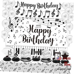 Music Party Decorations Black Musical Note Happy Birthday Large Black White