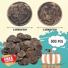 Chivao 300 Pcs Bronze Coins Plastic Treasure Pirate Coins Fake Toy Carnival S…
