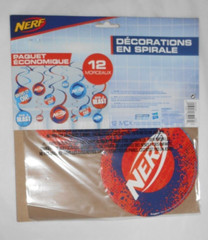 NERF Party! 1 Banner Kit, 2 pkg. 12 CUTOUTS, 3 pkg. 12 SPIRAL DECORATIONS NIP