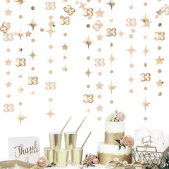 Champagne Gold 33Rd Birthday Decorations Number 33 Circle Dot Star Streamer Bann
