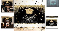 Class of 2026 Graduation Backdrop – Tear-Resistant Black and Gold Banner 71″x43″