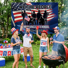 250Th Anniversary Banner American Backdrop 1776-2026, Red White Blue USA Patriot