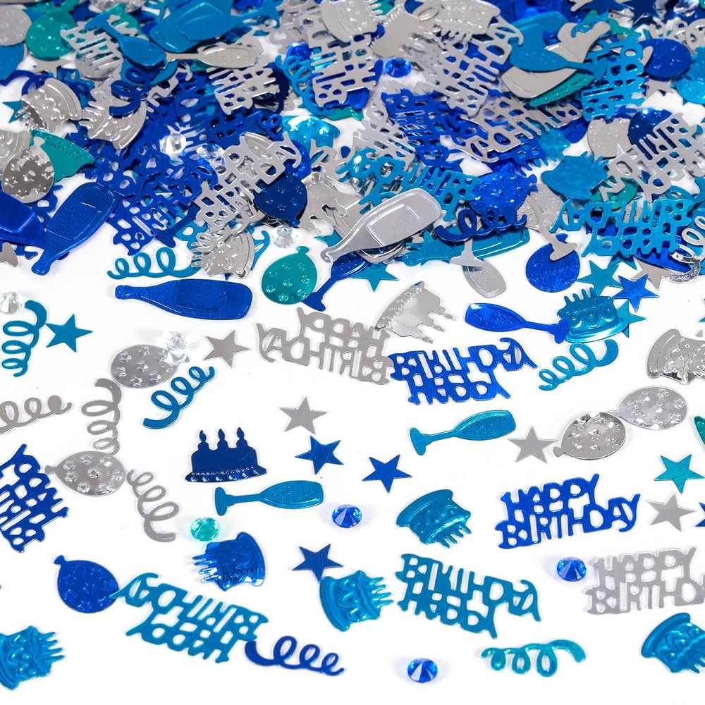 Blue Silver Happy Birthday Confetti 3000 PCS Table Metallic Foil Party Decor