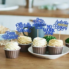 30 PCS Happy Retirement Cupcake Toppers Officially Retired Cake Blue