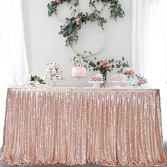 6ft Rose Gold Sequin Table Skirt Rectangle Round Table Cover for Party Wedding