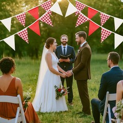 Red and White Gingham Fabric Bunting Banner, 32Ft Cotton Burlap Triangle Garl…