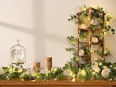 2Pcs 13Ft Artificial Eucalyptus Garlands with Flowers, Faux Floral Greenery