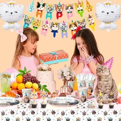 Cat Meow Birthday Party Decoration Pet Party Supplies Balloon Plates Tableware