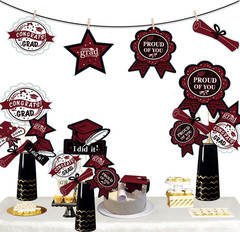 Graduation Decorations Maroon Black 2025/Burgundy Black Graduation Party Table D