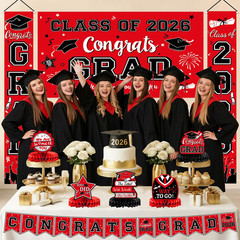 2026 Graduation Decorations, Red and Black Graduation Decorations Set with Congr