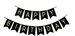 FECEDY Black Happy Birthday Bunting Banner with Shiny 15 Piece Set,