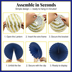 Blue and Gold Party Decorations – 22Pcs Hanging Navy Royal Blue White and Gold P