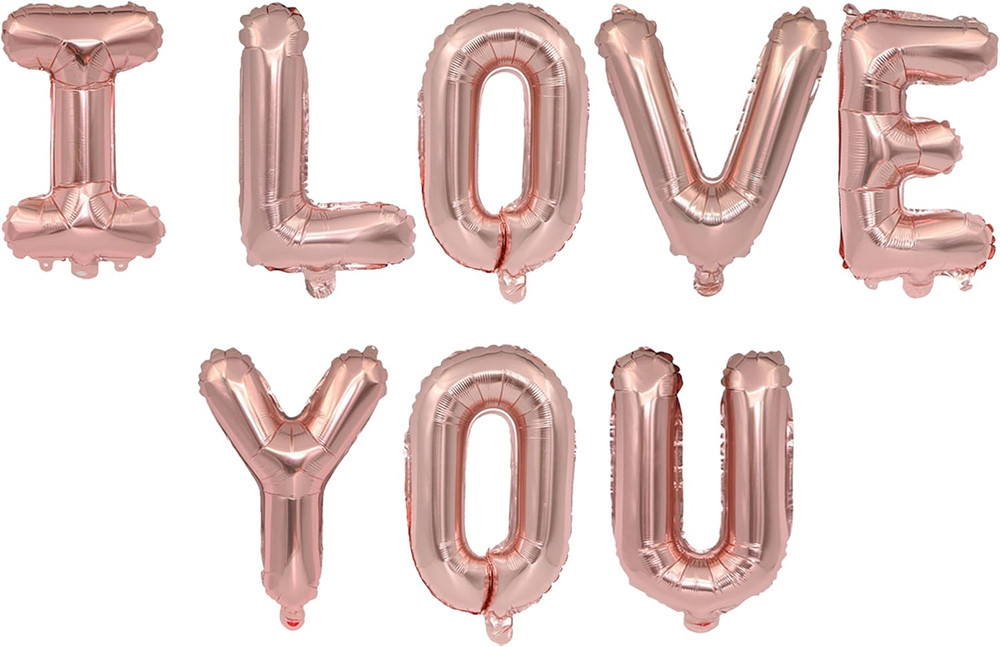 2 Set 16Pcs Rose Gold I LOVE YOU Letter Balloons 16In Balloon Foil Letter Decora
