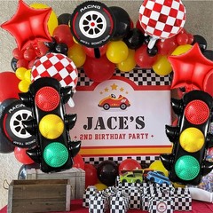 Traffic Light Balloons for Race Car Party Decoration, Red and White Check Bal…