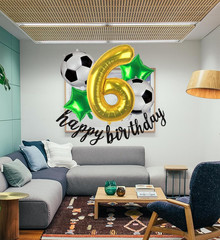 Soccer Balloons 6Th Birthday Decorations for Boys, 40 Inch Big Gold Balloon Numb