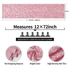 6 Packs 12 x 108 inches Light Pink Sequin Table Runner, Glitter Pink Table Ru…