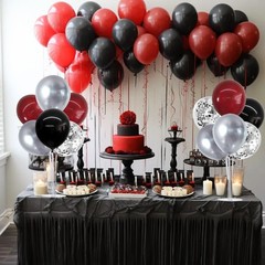 4 Set Burgundy Red Black Silver Balloon Stand Centerpiece Table Decorations f…