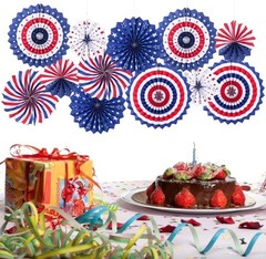 Vibrant 12-Piece Red White Blue Paper Fans for Independence Day Celebrations