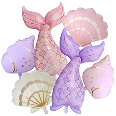 Mermaid Balloons Set – 6PCS Mermaid Tail Seashell Conch Foil Balloons, Pink